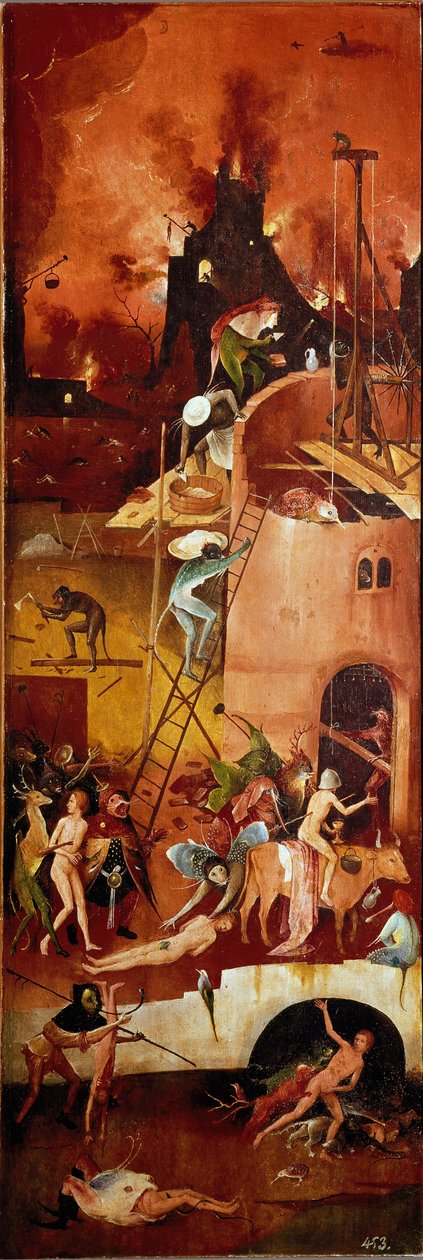 Der Heuwagen-Triptychon: Höllische Konstruktionen. Rechtes Innenpanel. von Hieronymus Bosch