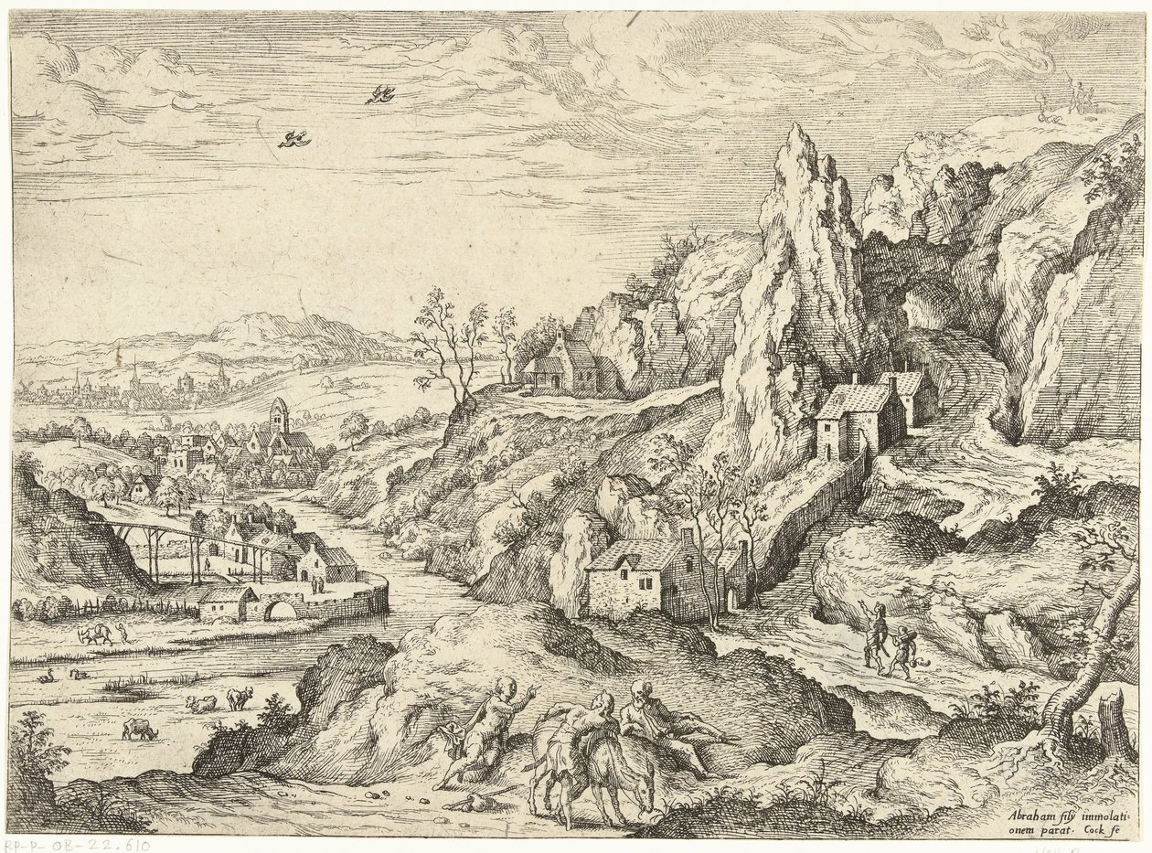 Abraham und Isaak auf dem Weg zur Opferstätte (Landschaften mit biblischen und mythologischen Szenen) von Hieronymus Cock