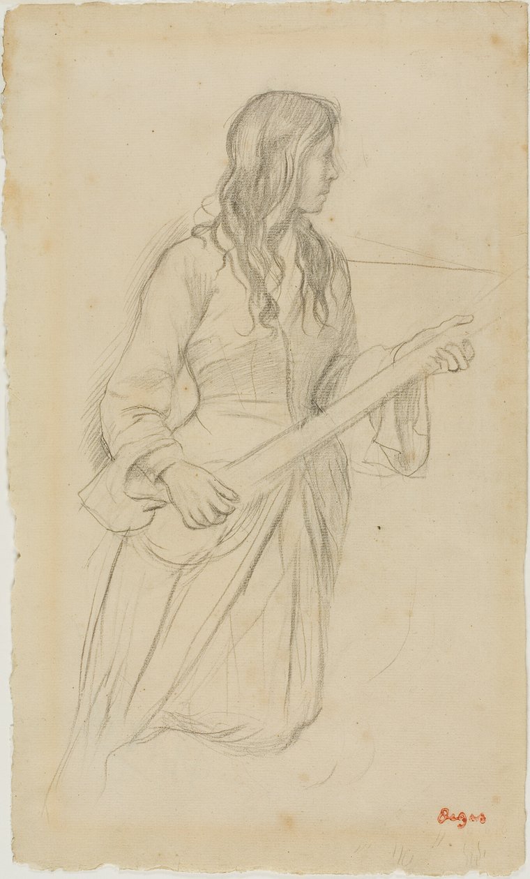 Junge Frau, die Mandoline spielt, Studie für das Porträt von Fräulein Fiocre im Ballett "La Source" von Hilaire Germain Edgar Degas