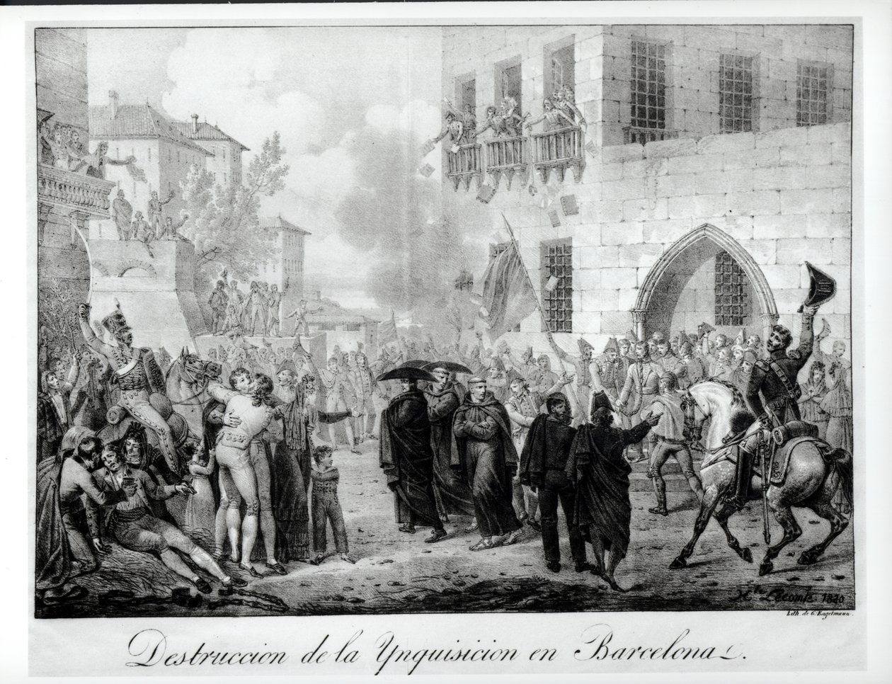 Zerstörung der Inquisition in Barcelona, 10. März 1820, graviert von Godefroy Engelmann (1788-1839) von Hippolyte Lecomte