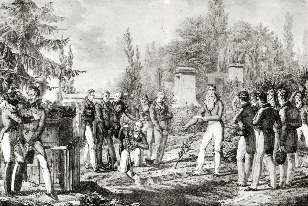 Studenten der Ecole Polytechnique am Grab von Gaspard Monge, September 1818 von Hippolyte Lecomte