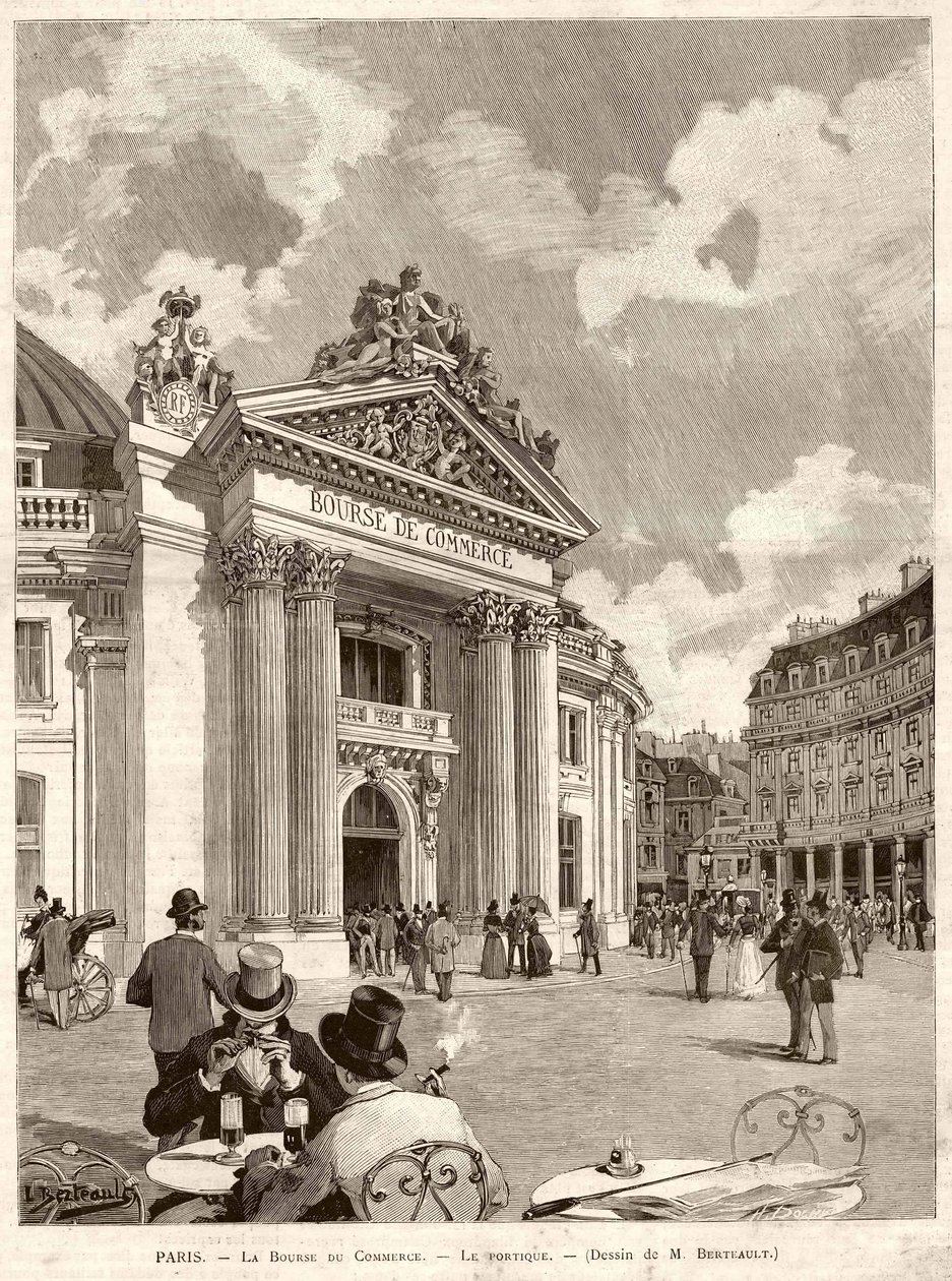 Die Börse in Paris im Jahr 1889. Zeichnung von M. Berteault von Hippolyte Berteaux