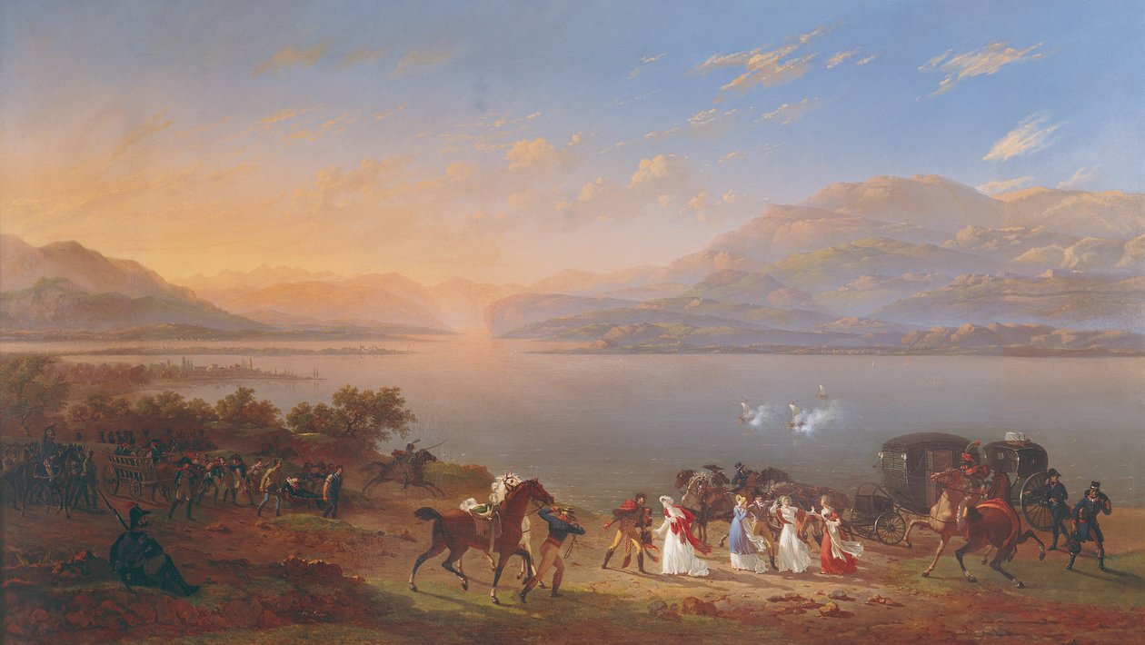 Kaiserin Josephine (1763-1814) besucht Napoleon (1769-1821) in Italien am Ufer des Gardasees von Hippolyte Lecomte
