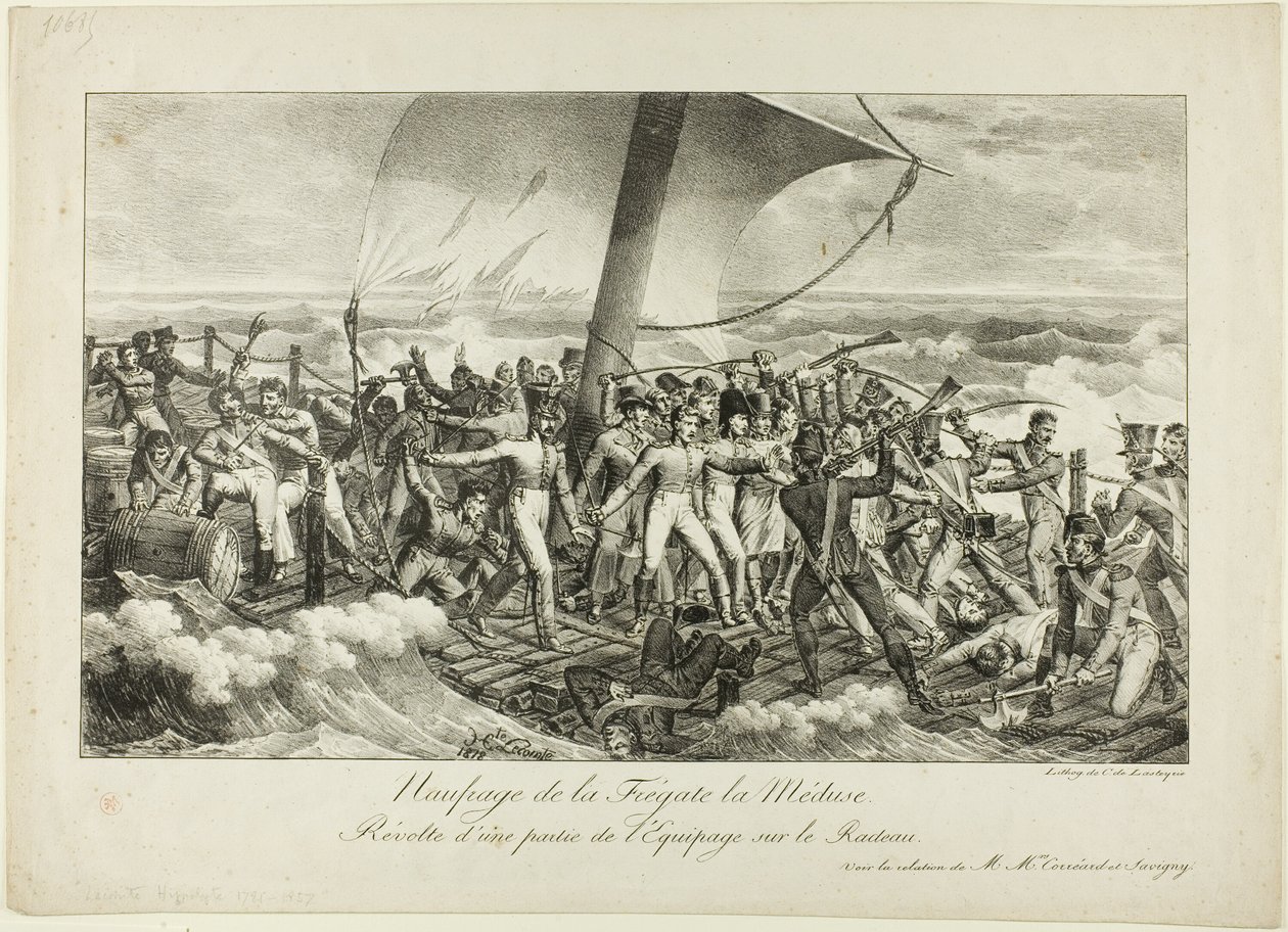 Schiffbruch der Fregatte Medusa. Revolte einiger Besatzungsmitglieder auf dem Floß von Hippolyte Lecomte