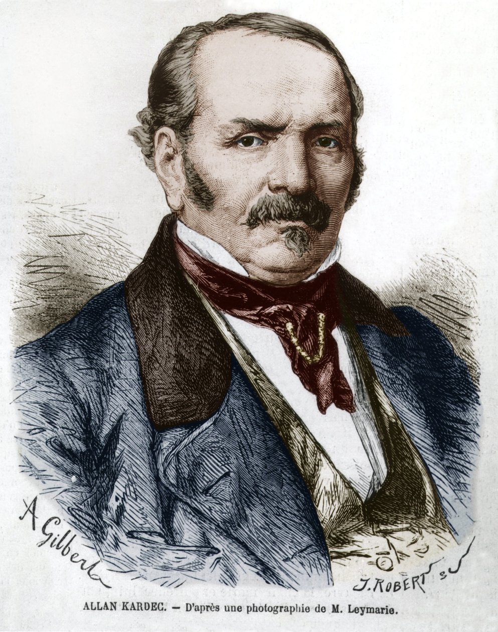 Allan Kardec (1804-1869), wahrer Name Hippolyte Leon Denisart-Rivail, Erfinder des Spiritismus in Frankreich, Gravur nach einem Foto von Leymarie von Hippolyte Leymarie