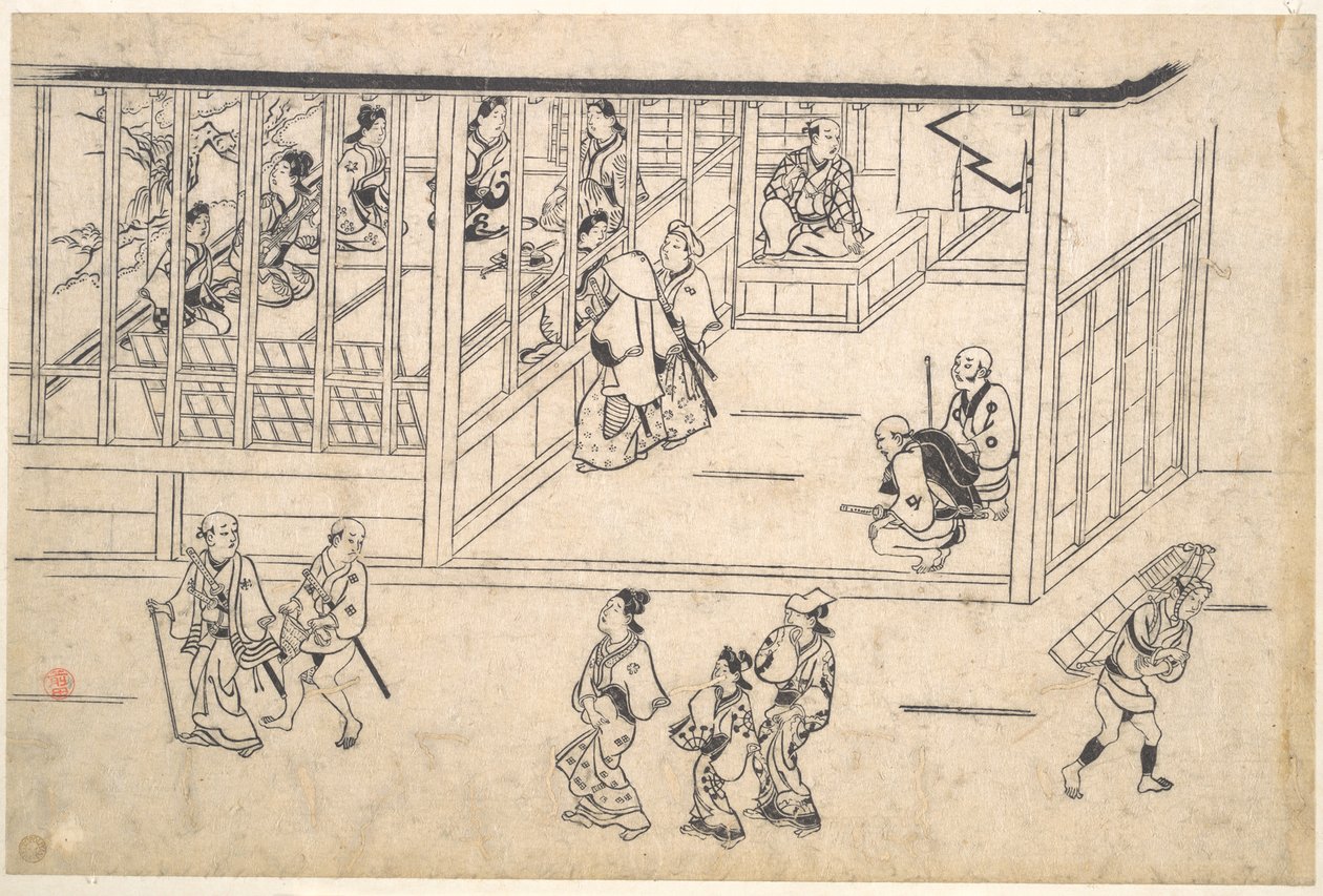 Straßenszene im Yoshiwara von Hishikawa Moronobu