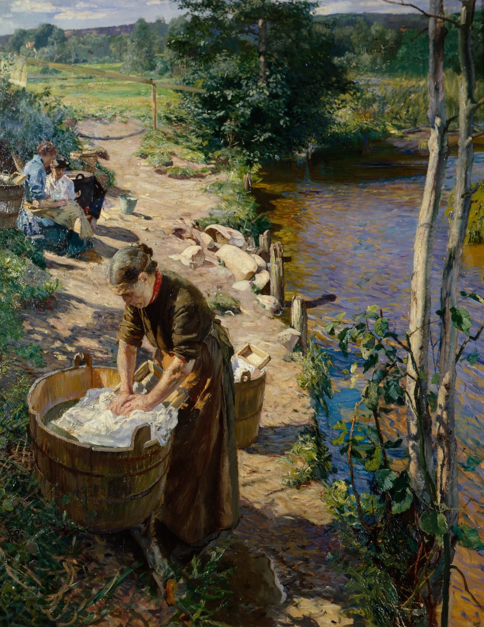 Putzfrauen am Fluss von Hjalmer Eilif Emanuel Peterssen