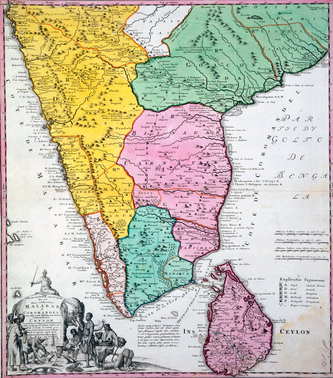 Karte der indischen Halbinsel, 1733 von Homann Heirs Company