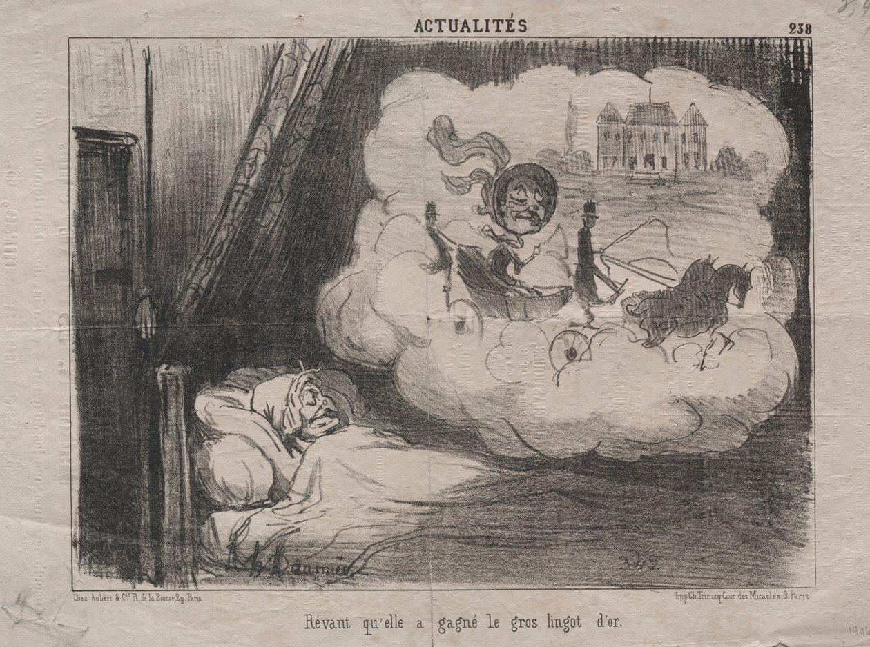 Aktualitäten (Nr. 238): Träumend, dass sie viele Goldbarren gewonnen hatte von Honoré Daumier