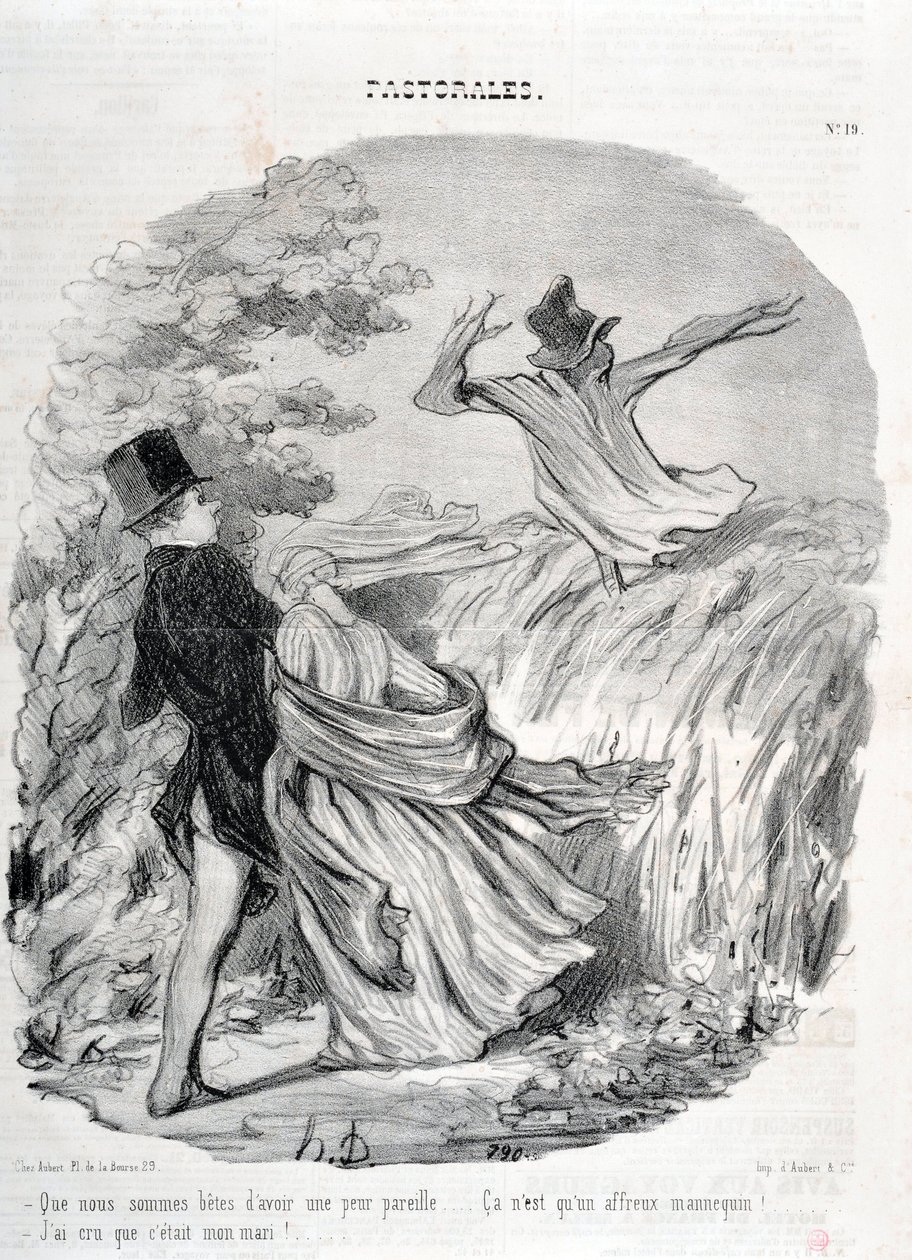 Werk von Honore Daumier (1808-1879). Charivari stammt aus dem Jahr 1845: Serie PASTORALES - Wie gut wir sind, so eine Angst zu haben... Ich dachte, er wäre mein Ehemann! MUSEUM DER SCHÖNEN KÜNSTE - PALAST LONGCHAMP, MARSEILLE von Honoré Daumier