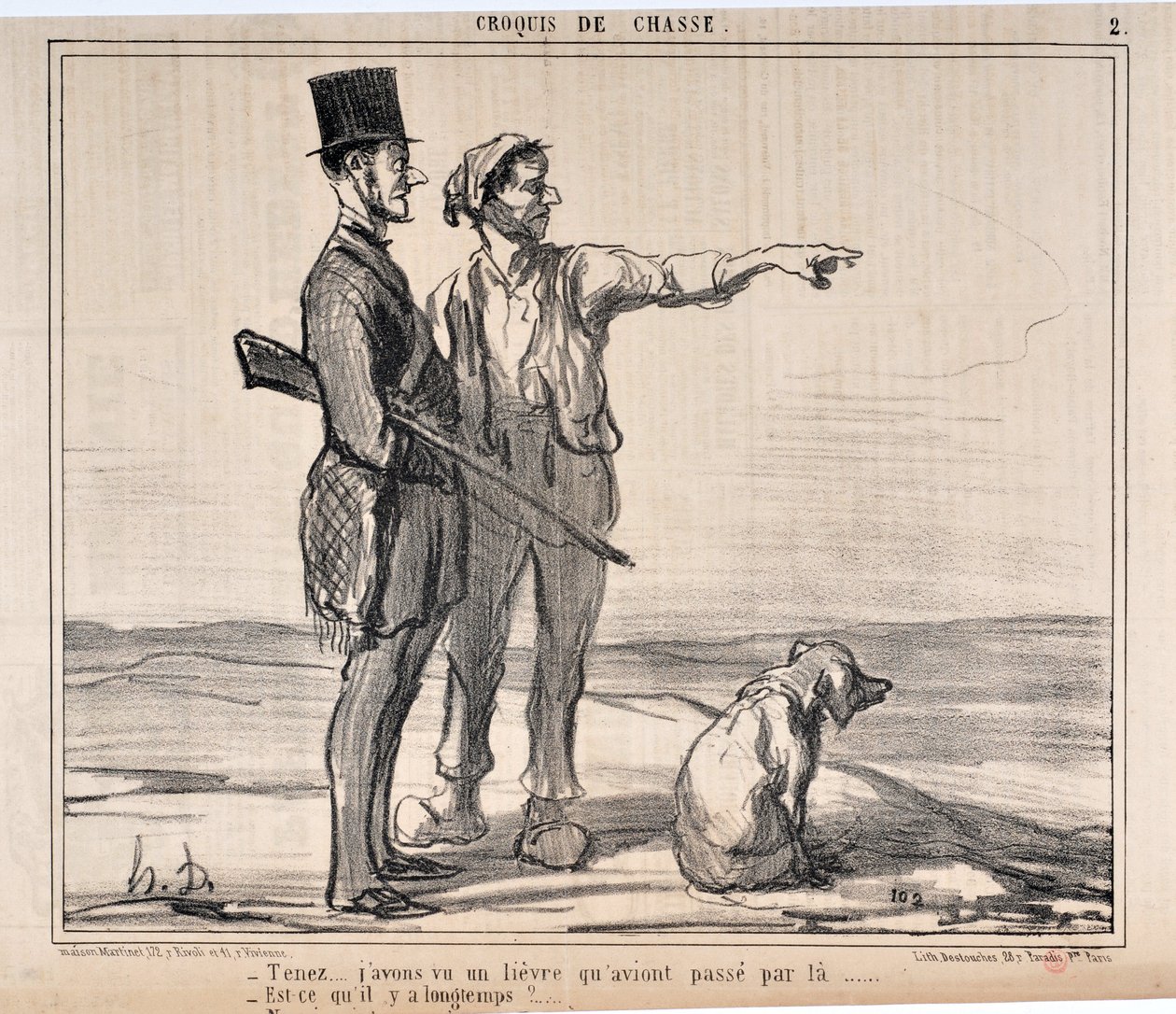 Werk von Honore Daumier (1808-1879) Charivari stammt aus dem Jahr 1857: Serie Skizzen der Jagd - Halt... ich habe einen Hafen gesehen, der dort war... - Ist das schon lange her? MUSEUM DER SCHÖNEN KÜNSTE - PALAST LONGCHAMP, MARSEILLE von Honoré Daumier