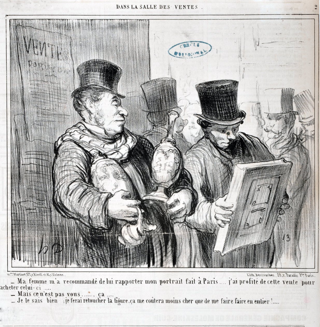 Meine Frau hat mir empfohlen, ihr mein Porträt aus Paris mitzubringen... Ich habe diese Gelegenheit genutzt, um dieses hier zu kaufen... - Aber das bist nicht du... - Ich weiß, ich werde es ändern lassen von Honoré Daumier
