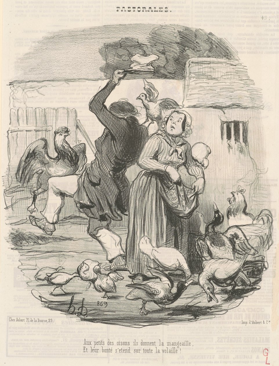 Den kleinen Gänseküken geben sie Futter... von Honoré Daumier