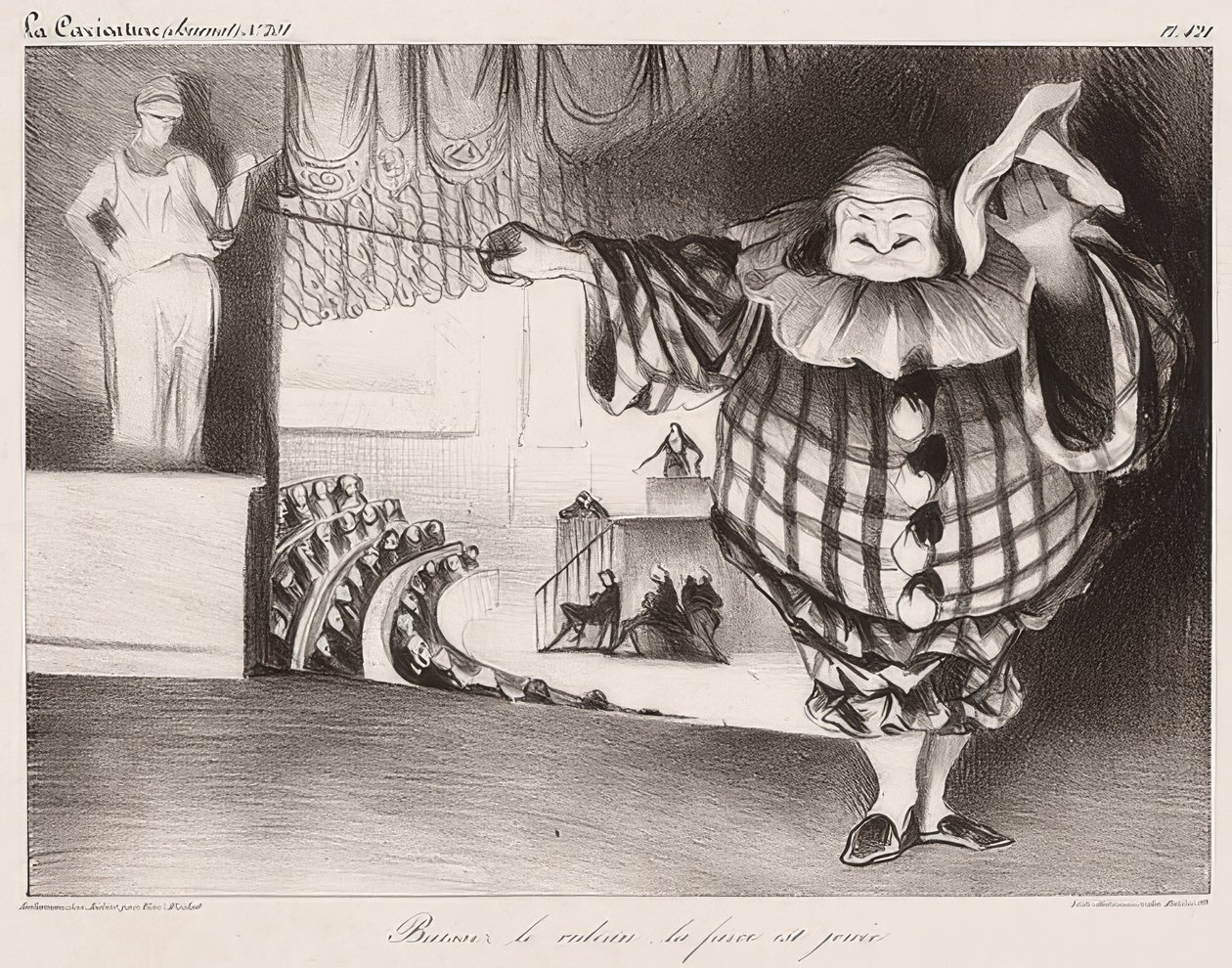 Senkt den Vorhang, die Posse ist (aus: La Caricature no. 201, 11.09.1834) von Honoré Daumier