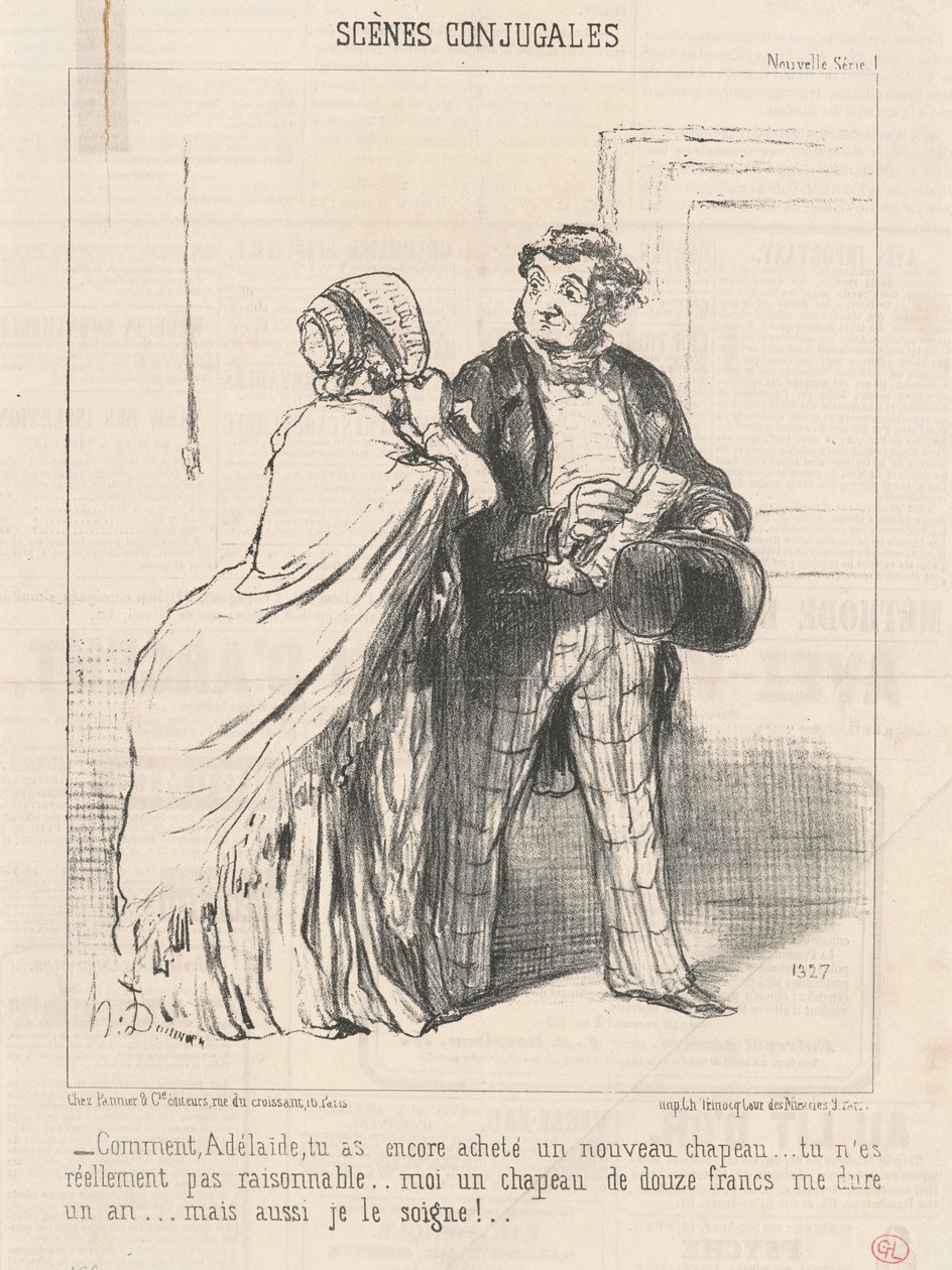 Wie ... du hast schon wieder einen ... Hut gekauft ... von Honoré Daumier