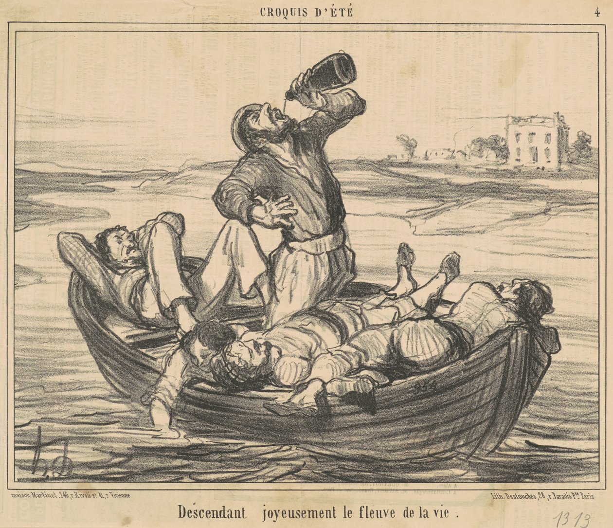 Fröhlich den Fluss des Lebens hinunter von Honoré Daumier