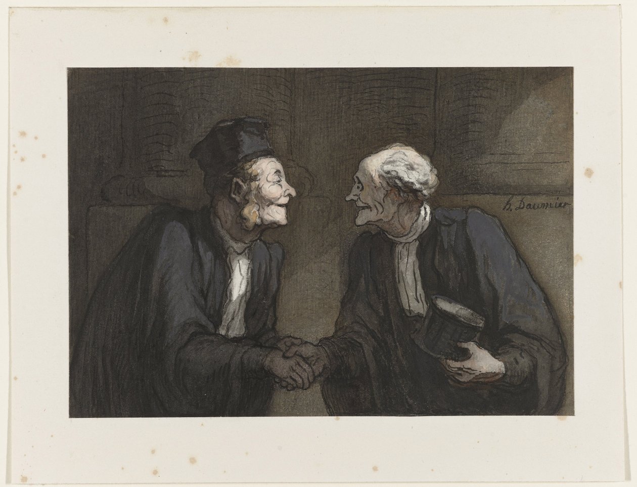Deux avocats: la poignée de main (Zwei Anwälte: der Handschlag) von Honoré Daumier