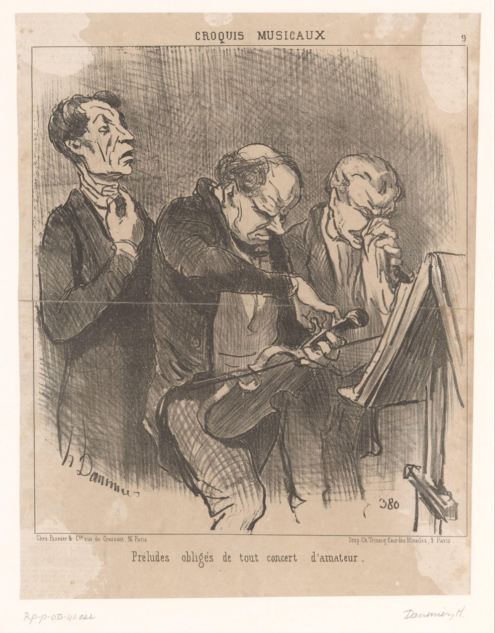 Drei Amateurmusiker vor einem Konzert von Honoré Daumier