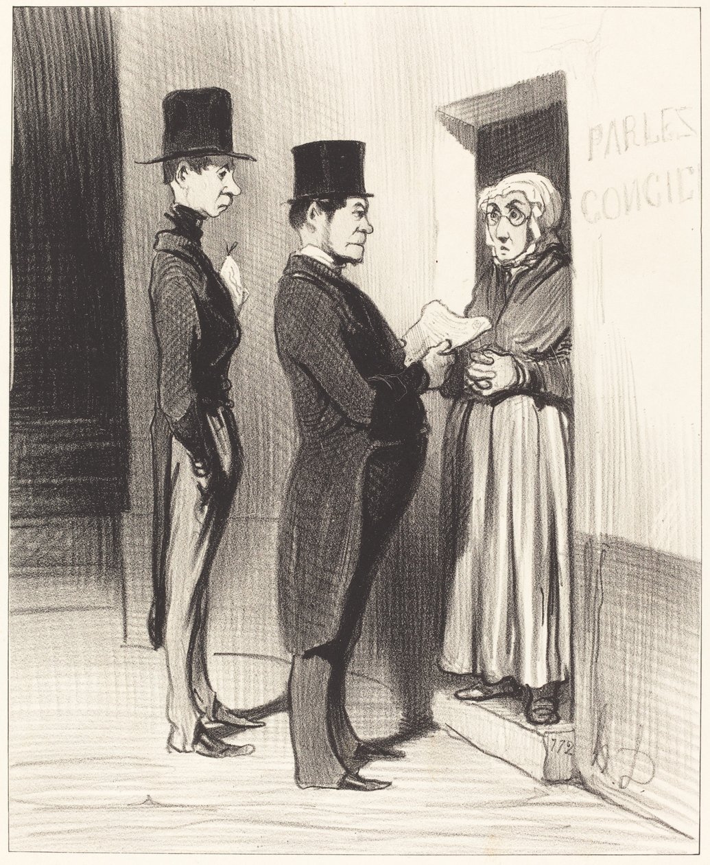 Und spricht zu seiner Tür so erklärt... von Honoré Daumier