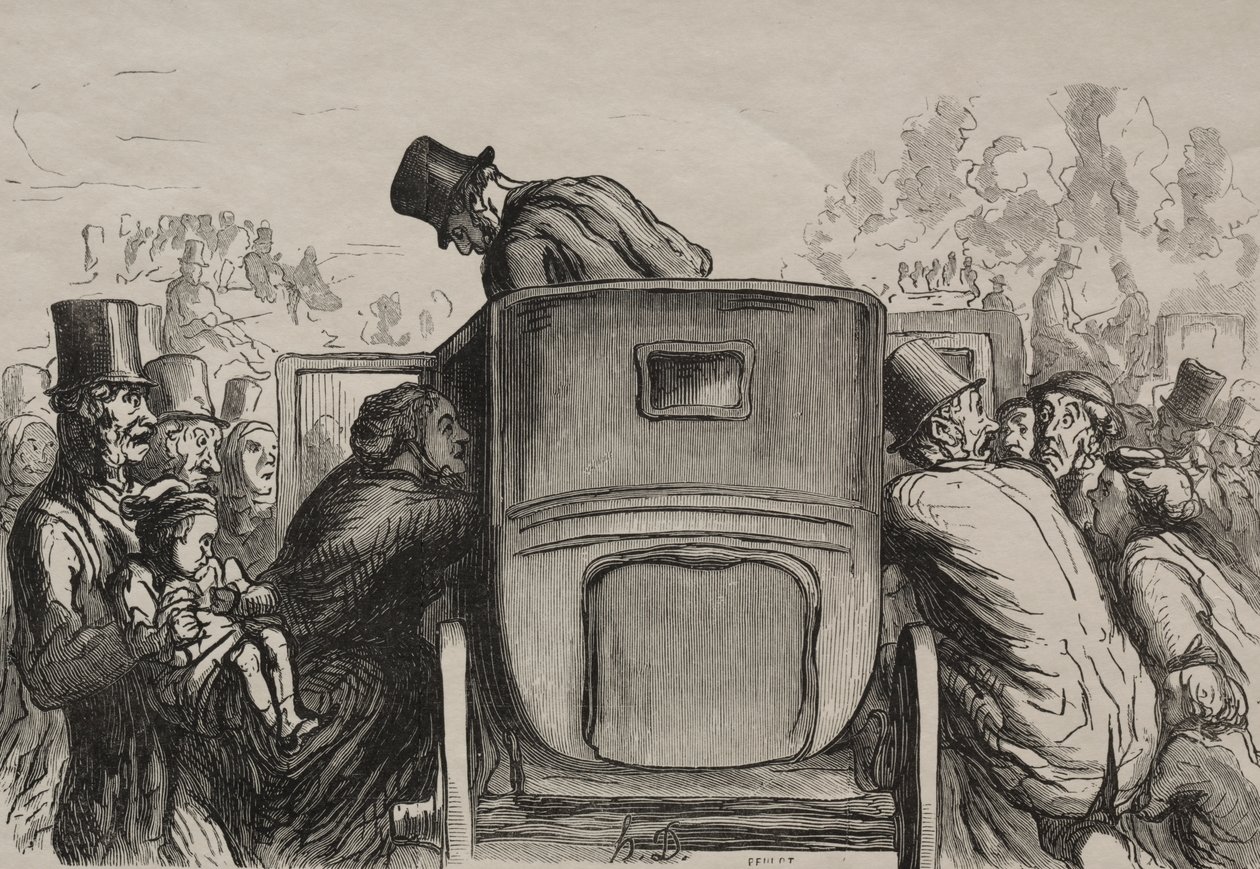 Weltausstellung: Der Fremde findet alle Annehmlichkeiten, um zu seinem Hotel zurückzukehren von Honoré Daumier