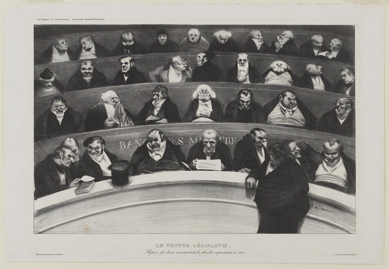 Le Ventre Législatif: Aspect des bancs ministériels de la chambre improstituée de 1834 von Honoré Daumier