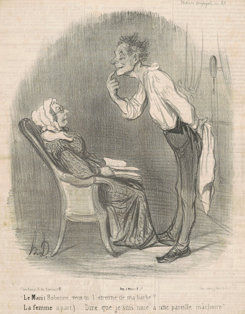 Der Ehemann. Bobonne, willst du mein Bartgeschenk? von Honoré Daumier