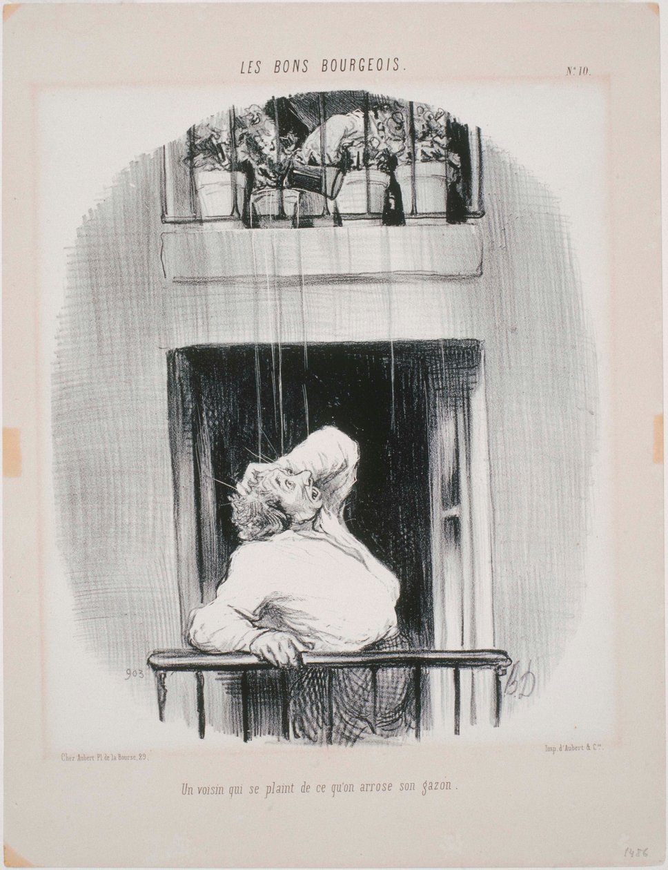 Die guten Bürger: Ein Nachbar, der sich beschwert, dass man gießt von Honoré Daumier