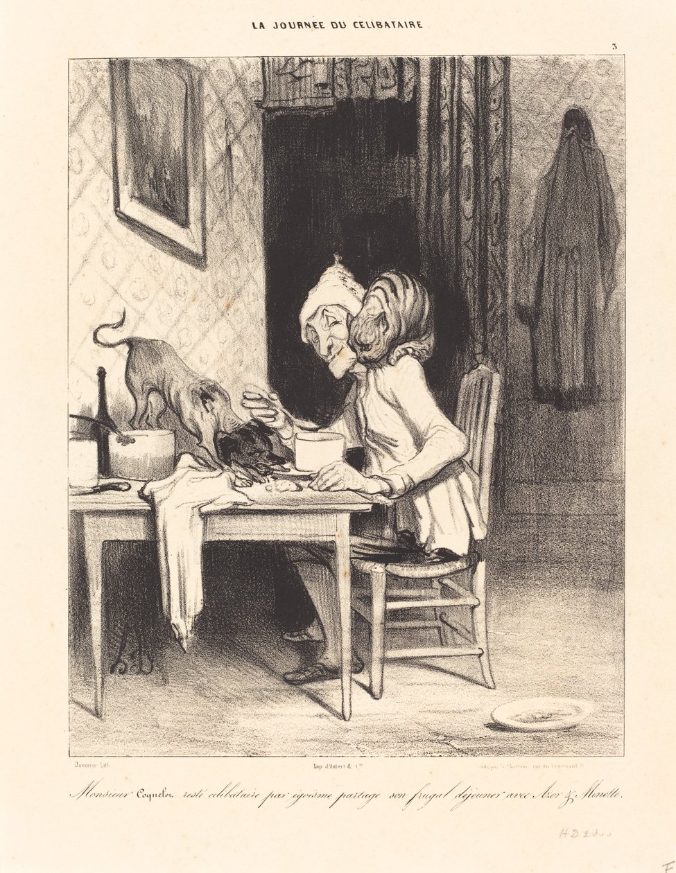 Monsieur Coquelet teilt sein Frühstück von Honoré Daumier