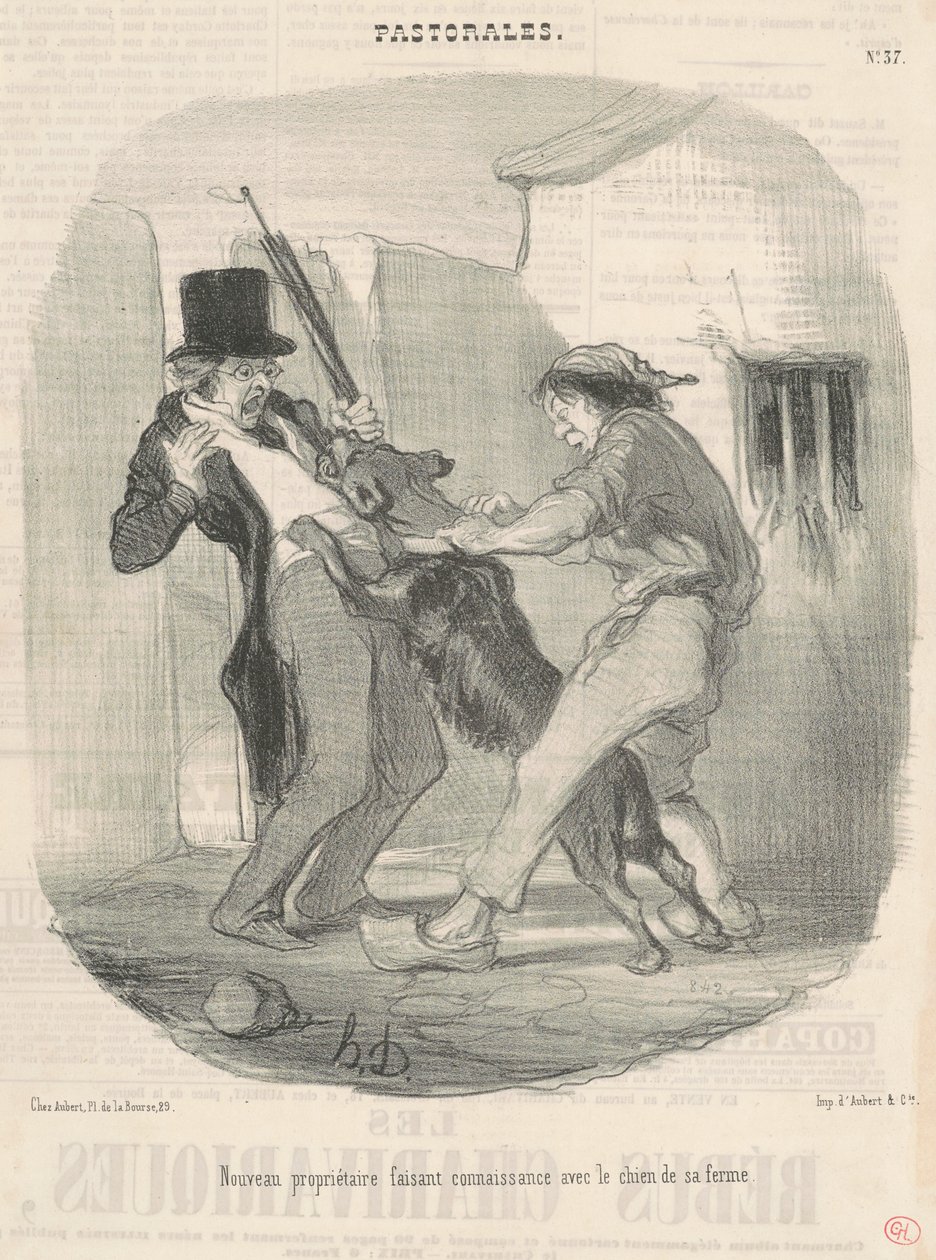 Neuer Besitzer macht Bekanntschaft mit dem Hund ... von Honoré Daumier