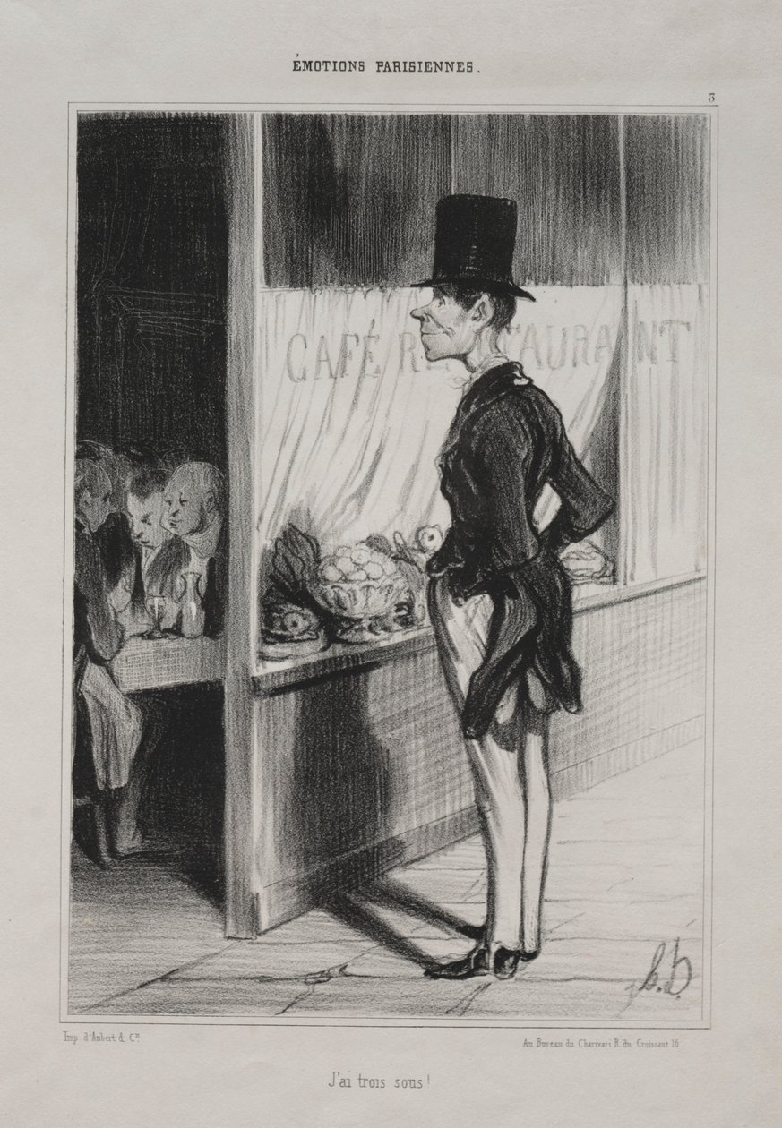 Pariser Emotionen, Platte 3: Ich habe drei Sous!, 1839 von Honoré Daumier