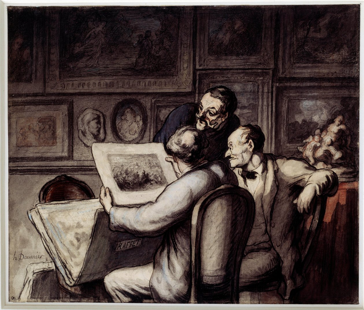 Druckliebhaber. Aquarell, Gouache und schwarzer Bleistift, Feder und Tinte von Honore Daumier. Musée d