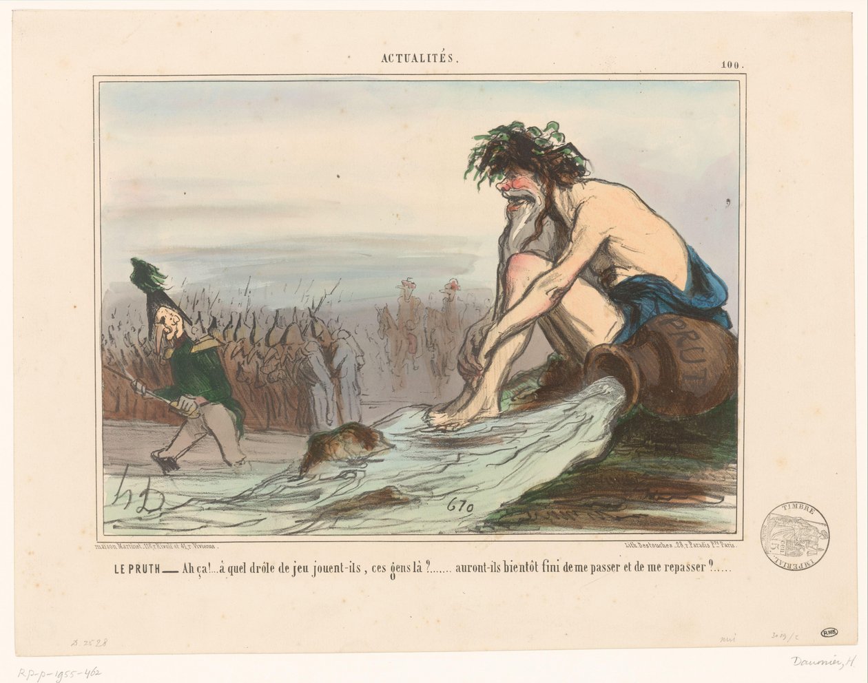 Flussgott betrachtet russische Soldaten (Le Pruth, Actualitäten) von Honoré Daumier