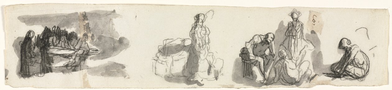 Blatt mit Studien einer Gruppe von vier Figuren rechts, drittes Viertel des 19. Jahrhunderts von Honoré Daumier
