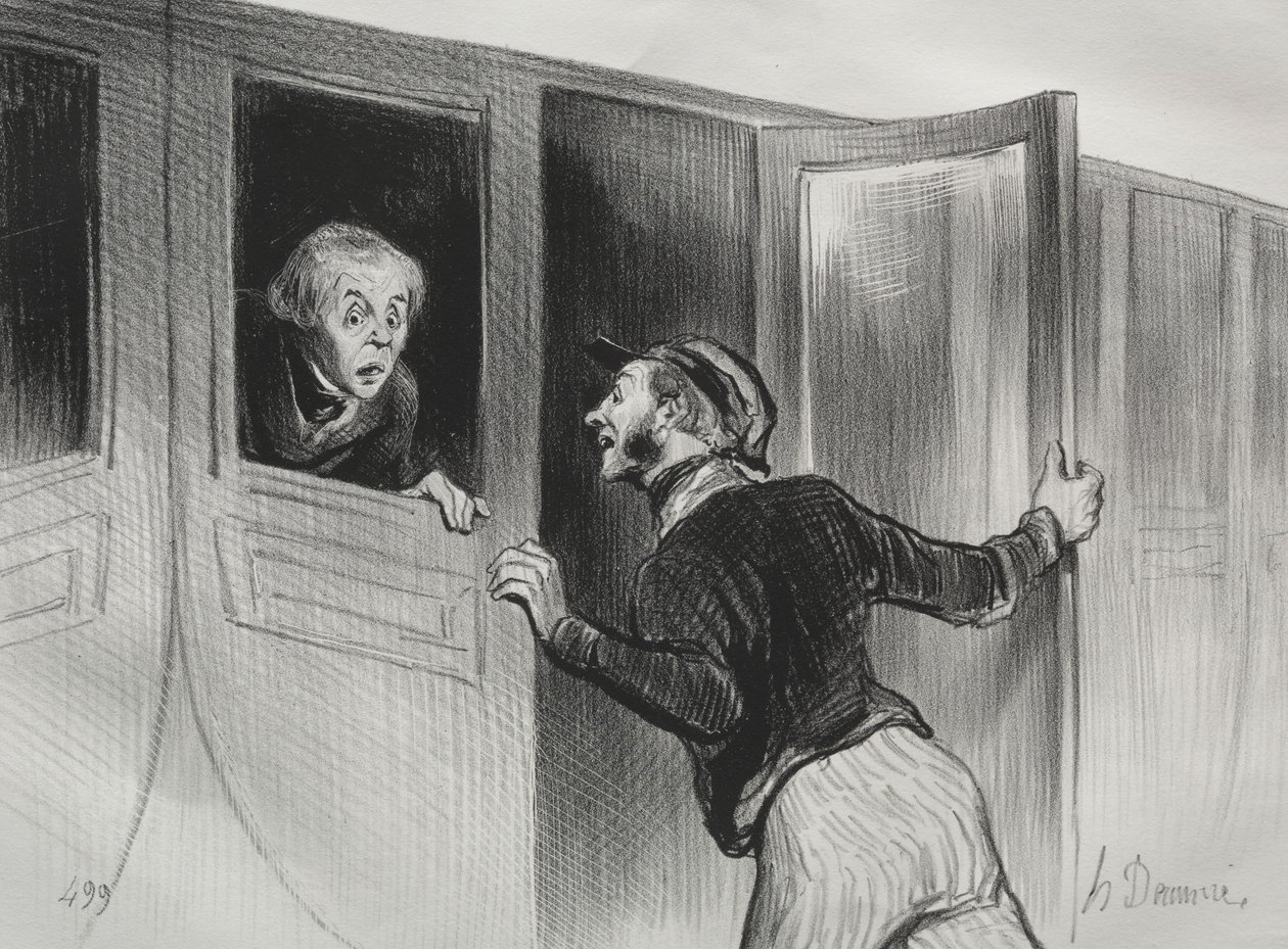 Die Eisenbahnen, Platte 11: Das Risiko, auf einer Reise zu schlafen von Honoré Daumier