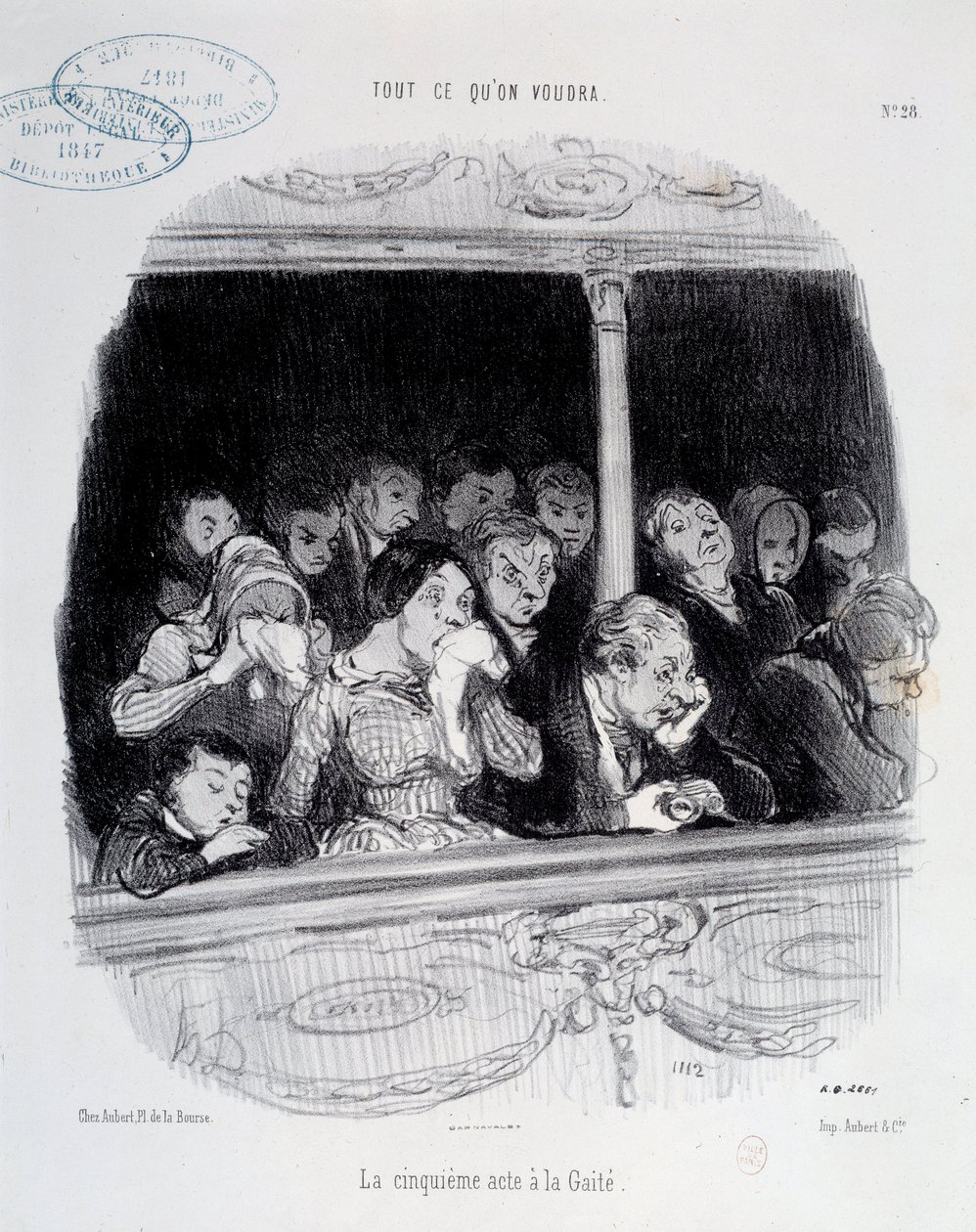 Der fünfte Akt hat die Gaite. Gesichtsausdrücke des Publikums während der Vorstellung (Langeweile, Müdigkeit, Desinteresse) Karikatur von Honoré Daumier (1808-1879). 19. Jahrhundert Paris, Musée Carnavalet von Honoré Daumier