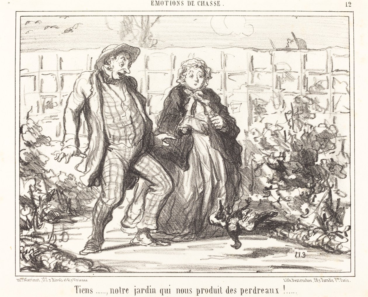 Schau... unser Garten... produziert Rebhühner!... von Honoré Daumier