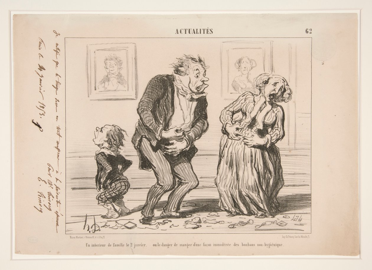 Ein Familieninterieur am 2. Januar von Honoré Daumier