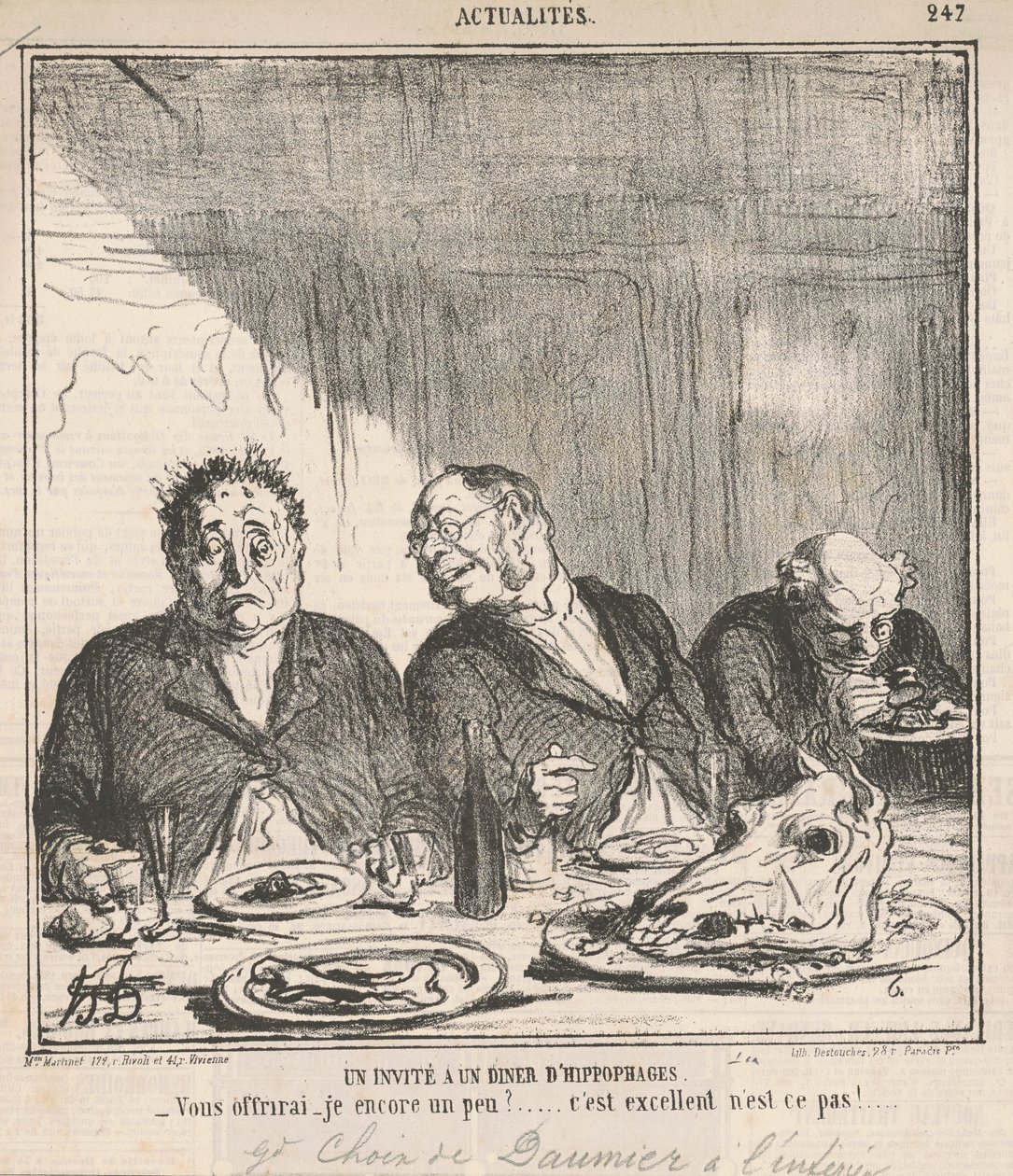Ein Gast bei einem Hippophagen-Dinner: Darf ich Ihnen noch etwas anbieten? Es ist ausgezeichnet, nicht wahr? von Honoré Daumier