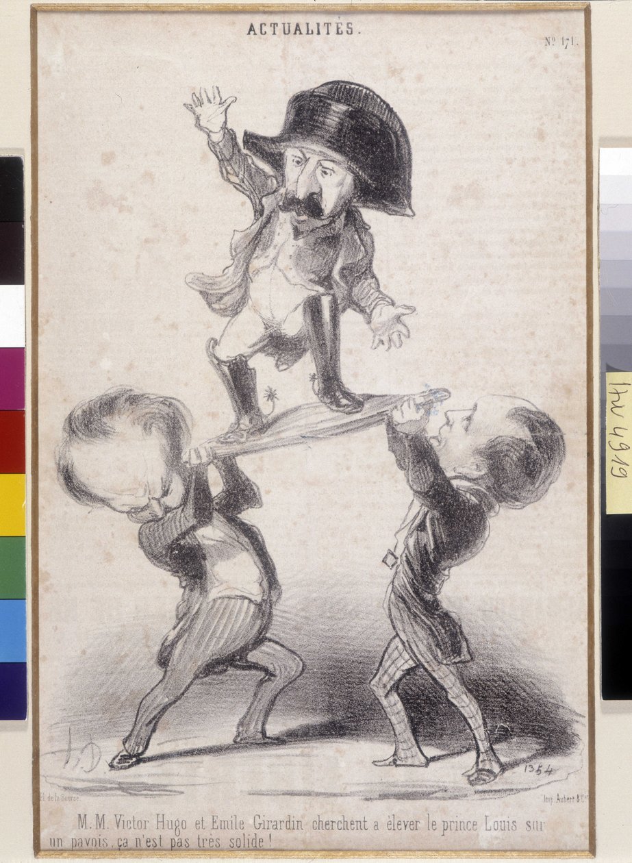 Victor Hugo und Emile de Girardin unterstützen die Kandidatur von Napoleon Bonaparte. Karikatur von Honore Daumier (1808-1879) erschien in „Le Charivari“. Literaturhaus von Victor Hugo, Bievres (Maße in cm 30,3x20) von Honoré Daumier