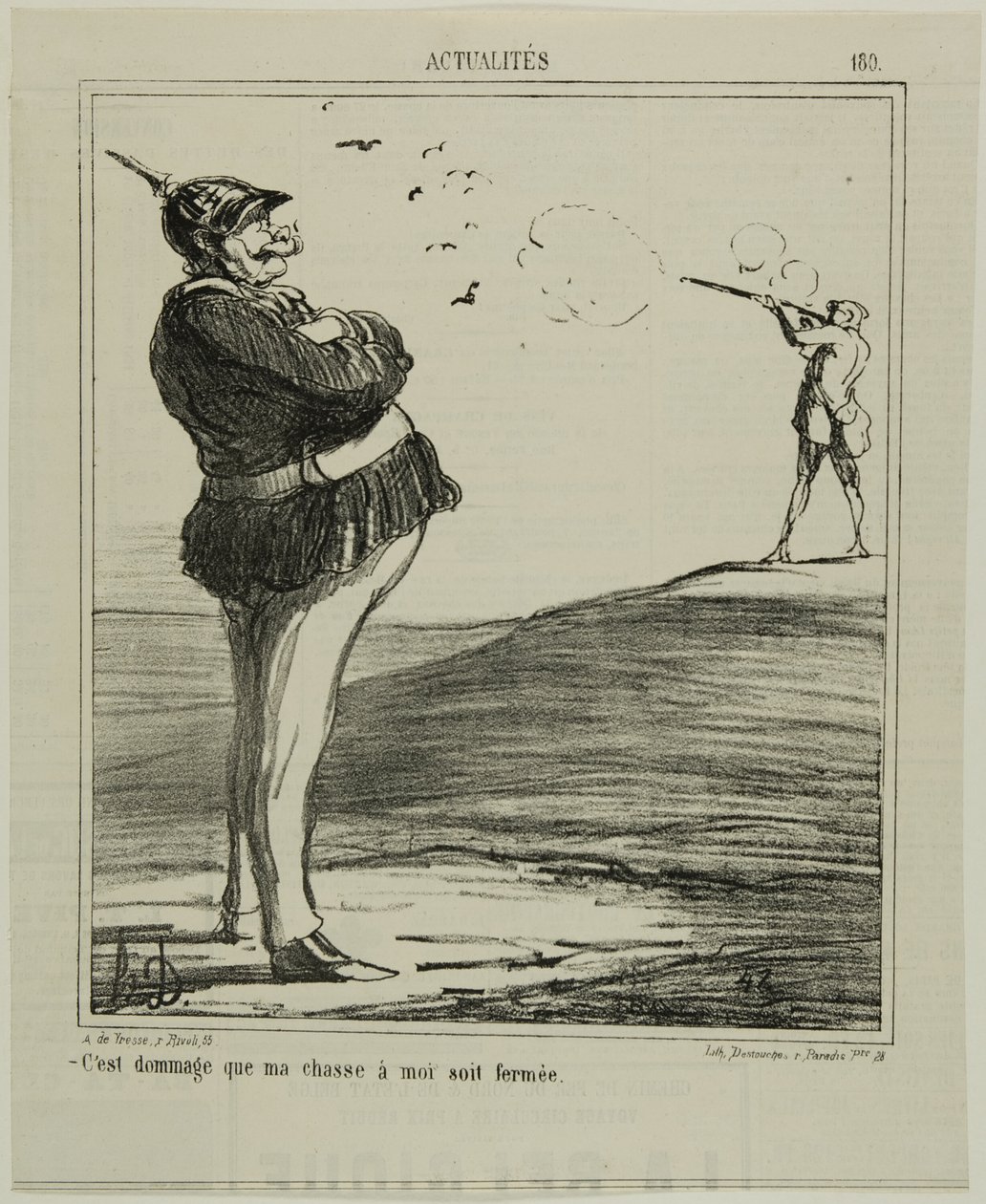„-Wie schade, dass ich nicht jagen darf,“ Tafel 180 aus Actualités von Honoré Victorin Daumier
