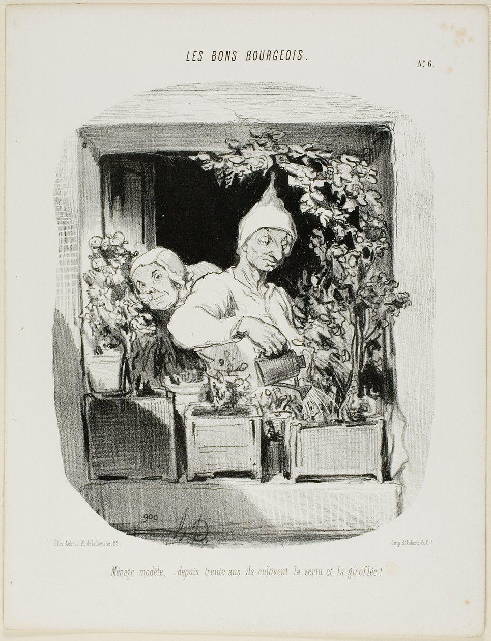 Eine mustergültige Ehe: Seit dreißig Jahren pflegen sie Tugend und Nelken, Platte sechs aus Les Bons Bourgeois von Honoré Victorin Daumier