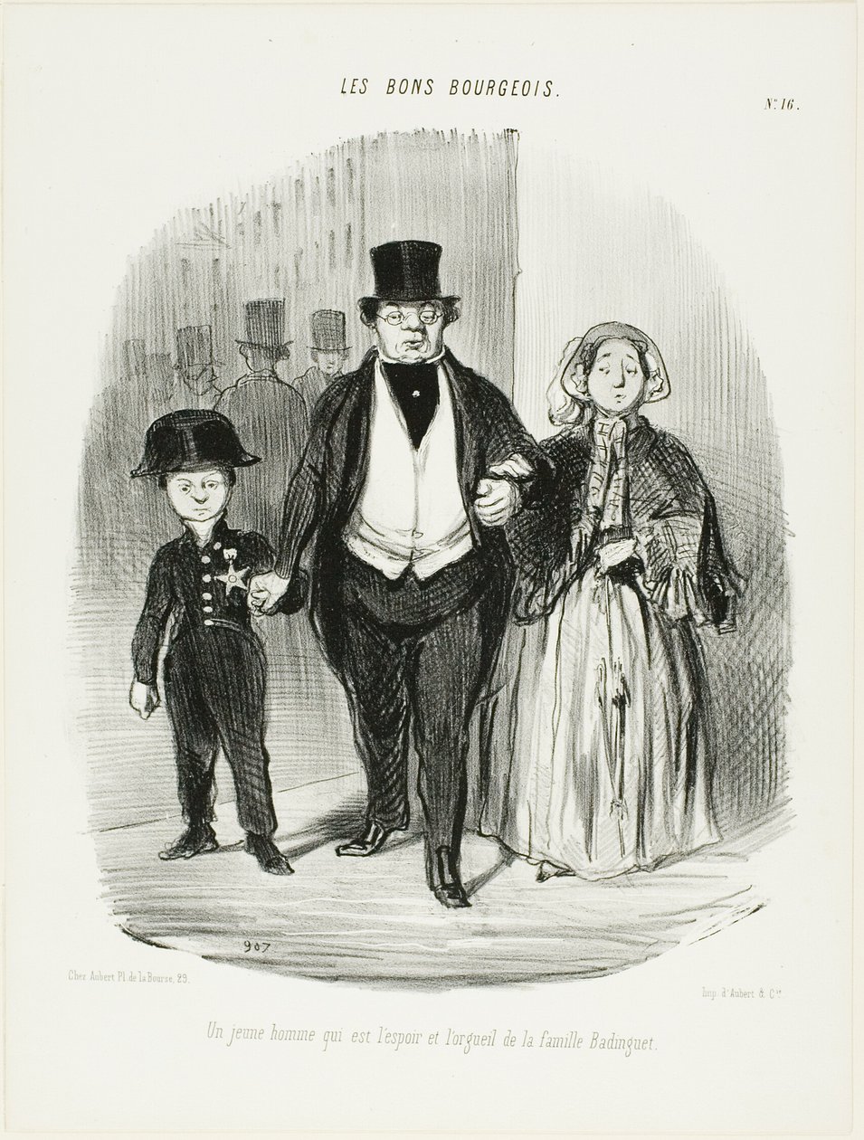 Ein junger Mann, der der Stolz und die Hoffnung der Familie Badinguet ist, Platte 16 aus Les Bons Bourgeois von Honoré Victorin Daumier