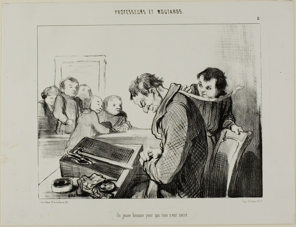 Ein junger Mann, dem nichts heilig ist, Tafel 8 aus Professeurs Et Moutards von Honoré Victorin Daumier