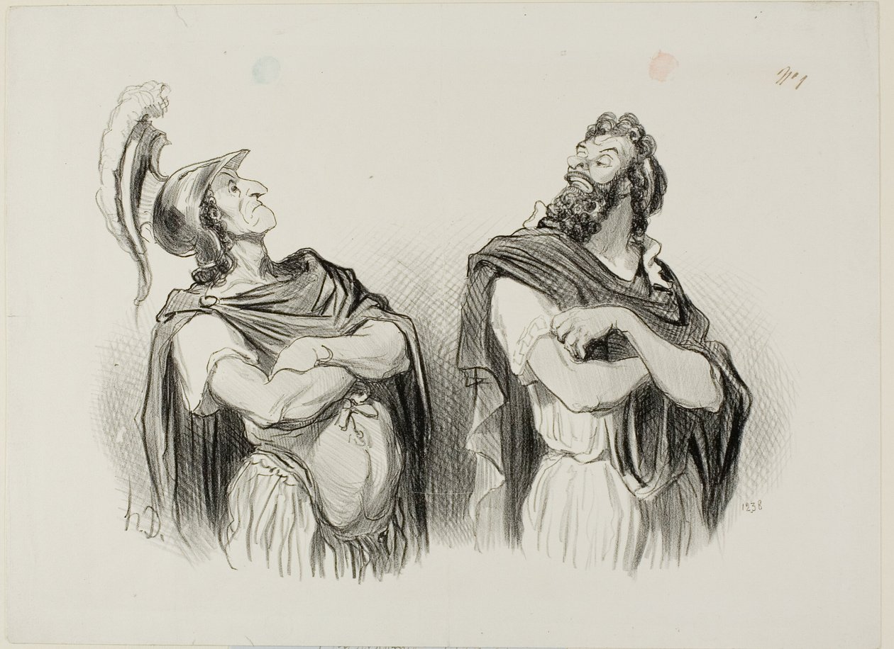 Achilles und Agamemnon. Achilles: „- Und was kümmert mich dein Troja!,“ Platte eins aus Physionomies Tragiques von Honoré Victorin Daumier