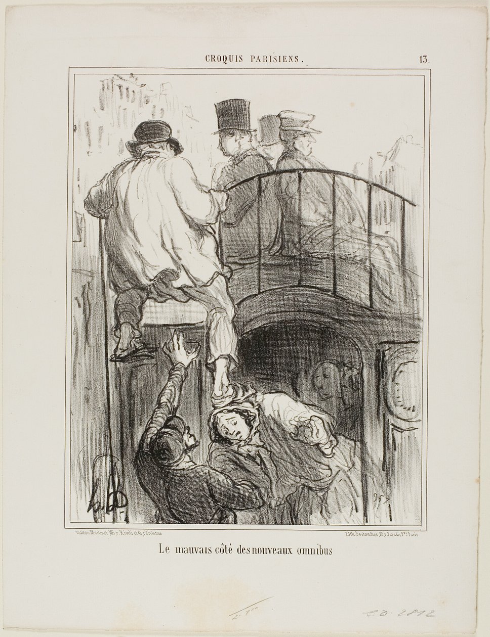 Ein unangenehmer Aspekt des neuen Omnibustyps, Tafel 13 aus Croquis Parisiens von Honoré Victorin Daumier