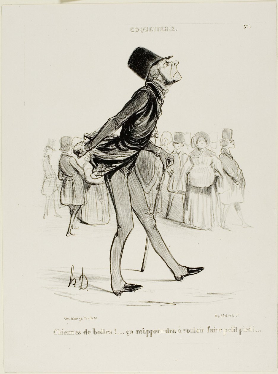 Verdammte Stiefel! Das wird mich lehren, kleinere Schritte zu machen..., Platte 6 aus Coquetterie von Honoré Victorin Daumier