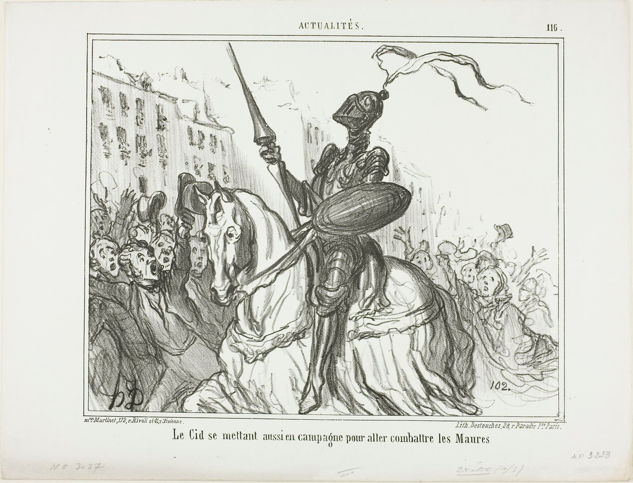 El Cid zieht auch in den Kampf gegen die Mauren, Platte 116 aus Actualités von Honoré Victorin Daumier