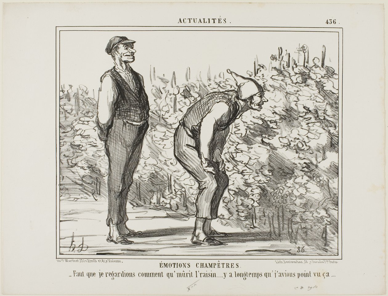Emotionen vom Land. „- Muss sehen, wie der Wein wächst… habe es noch nie gesehen…“, Platte 436 aus Actualités von Honoré Victorin Daumier