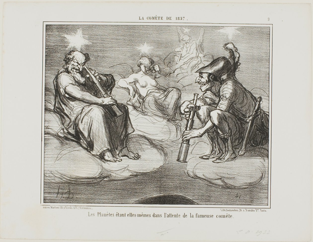 Sogar die Planeten beobachten mit Interesse die Ankunft des berühmten Kometen, Platte 9 aus La Comète De 1857 von Honoré Victorin Daumier