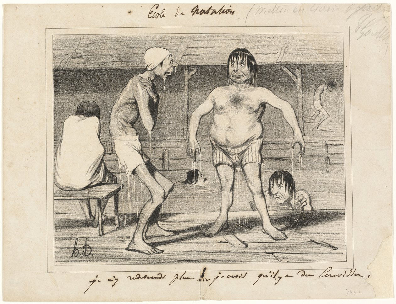Ich gehe da nicht mehr rein! - Ich glaube, da sind Krebse..., Platte eins aus Les Baigneurs von Honoré Victorin Daumier